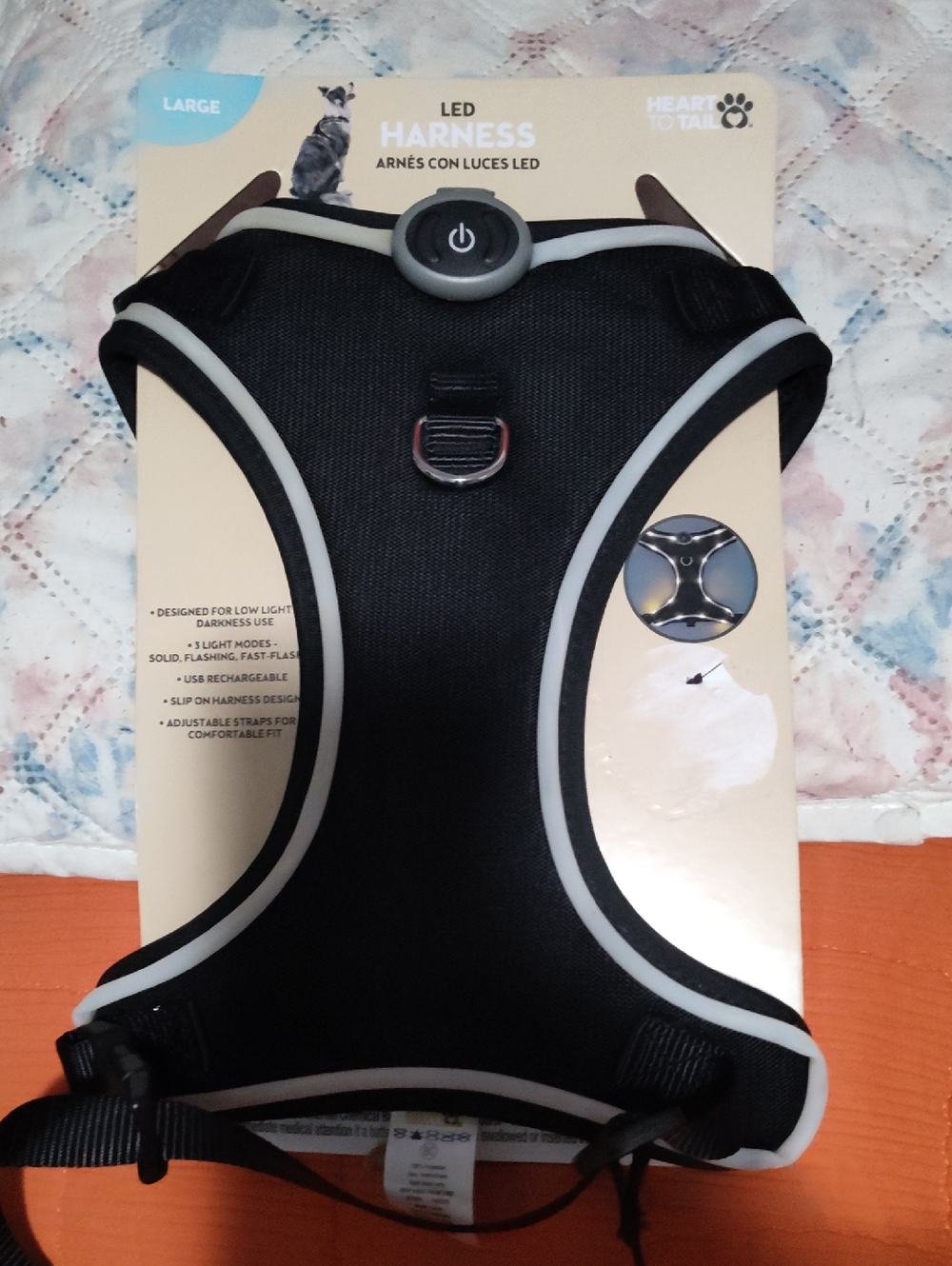 LED Dog Harness with Reflective Trim - Black